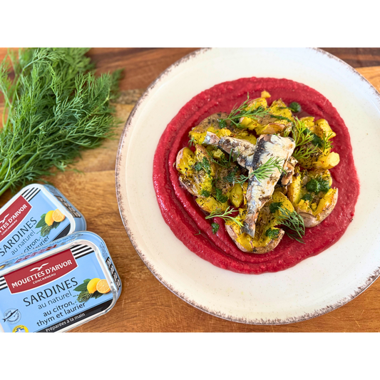 Knusprige Kartoffeln mit Zitronen-Thymian-Sardinen auf Rote-Bete-Creme 🐟🍋
