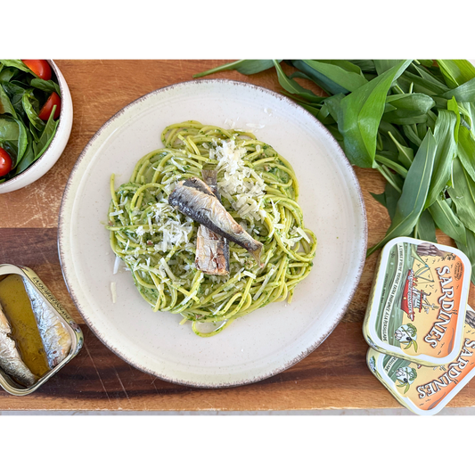 Spaghetti Carbonara mit Bärlauch & Sardinen mit Knoblauch & Petersilie 🐟🌿